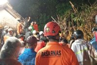 Basarnas Pos Pencarian dan Pertolongan Wonosobo bersama tim SAR gabungan sedang mencari korban terdampak longsor di Desa Gunung Wuluh, Kecamatan Candiroto, Kabupaten Temanggung, Selasa (17/12/24).