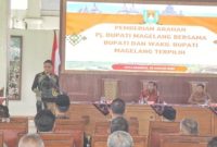 Bupati Magelang terpilih periode 2025-2029, Grengseng Pamuji memberikan sambutan di Pendopo Soepardi, Setda Kabupaten Magelang, Kamis (30/1/2025).