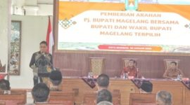 Bupati Magelang terpilih periode 2025-2029, Grengseng Pamuji memberikan sambutan di Pendopo Soepardi, Setda Kabupaten Magelang, Kamis (30/1/2025).