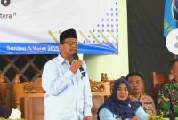Bupati Rembang, H. Harno saat memberikan sambutan diacara Musrenbang di Kecamatan Sumber, Kamis (6/3/2025).