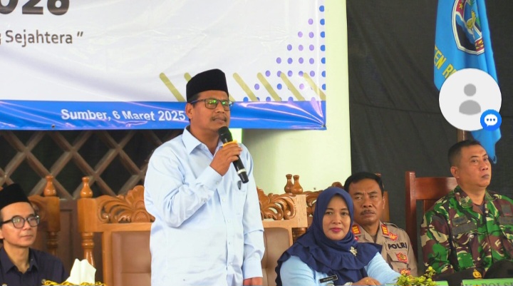 Bupati Rembang, H. Harno saat memberikan sambutan diacara Musrenbang di Kecamatan Sumber, Kamis (6/3/2025).