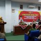 Bupati Demak, Eisti'anah, memberikan sambutan diacara peresmian Satgas Pemberantasan Barang Kena Cukai (BKC) Ilegal Kabupaten Demak Tahun 2025.