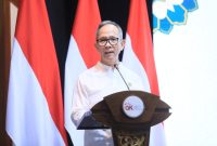 Ketua Dewan Komisioner OJK, Mahendra Siregar, saat memberikan sambutan di acarq Puncak Gebyar Ramadan Keuangan Syariah (GERAK Syariah), di Kantor OJK di Jakarta, Selasa (25/3/2025).