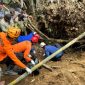 Basarnas beserta Tim SAR gabungan sedang mengevakuasi, Yoto (52) seorang pria yang tertimbun longsoran dari rumpun bambu di Dusun Karang, Desa Kebonagung, Kabupaten Magelang, Kamis (1/5/2025). 