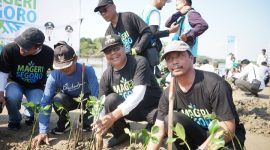 Bupati Rembang, H. Harno, memimpin langsung penanaman 36.200 bibit mangrove di kawasan Pantai Pasar Banggi, Kecamatan Rembang, Rabu (15/10/2025).