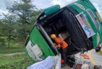 Bus Rombongan Forum Kesehatan Semarang Kecelakaan di Tol Pemalang-Batang KM 32-B, Sabtu (25/10). 