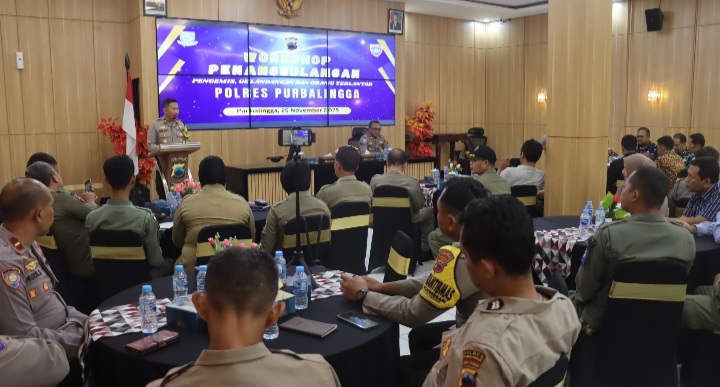 Wakapolres Purbalingga, Kompol Agus Amjat Purnomo membuka workshop PGOT di Aula Wicaksana Laghawa, Mapolres Purbalingga, Selasa (25/11/2025).