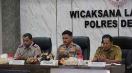 Kapolres Demak, AKBP Arrizal Samelino Gandasaputra (tengah), dalam rapat koordinasi ketahanan pangan di Aula Wicaksana Laghawa, Selasa (14/4/2026).