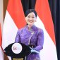 Ketua Dewan Komisioner OJK,  Friderica Widyasari Dewi memberikan sambutan diacara peluncuran 0ptimalisasi SLIK, di Kantor OJK Jakarta, Senin, (6/7/2026).