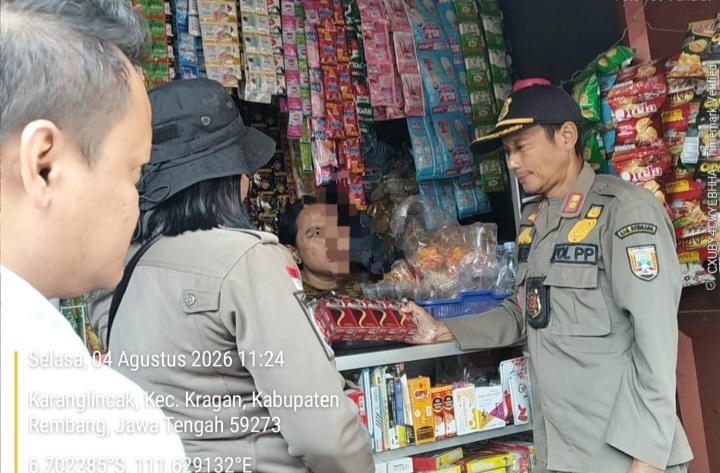 Operasi gabungan yang melibatkan Satpol PP Kabupaten Rembang, Bea Cukai Kudus, Polres Rembang, Kodim 0720/Rembang dan Kejaksaan Negeri Rembang, melaksanakan operasi  peredaran rokok ilegal di wilayah Kecamatan Kragan, Selasa (4/8/2026).