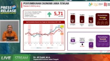 Kepala BPS Jawa Tengah, Ali Said menyampaikan press relese secara daring, Rabu (5/8).