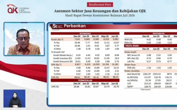 Kepala Eksekutif Pengawas Perbankan OJK, Dian Ediana Rae, memaparkan kinerja Perbankan
dalam Konferensi Pers Hasil RDKB Juli 2026 di Jakarta, Selasa (4/8).