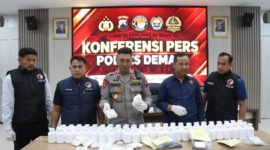 Konferensi pers Kasus Penyalahgunaan Narkotika di Aula Wicaksana Laghawa Polres Demak, Jum'at (18/9/2026).