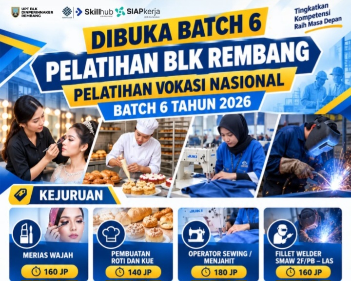 BLK Rembang Buka Pelatihan Gratis Empat Kejuruan.