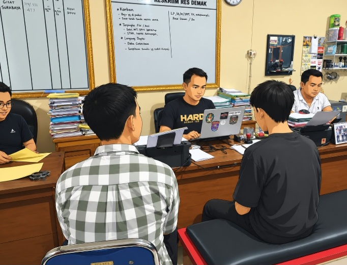 Dua orang terduga pelaku pengeroyokan remaja hingga tewas, dimintai keterangan di Mapolres Demak, Kamis (15/10/2026).